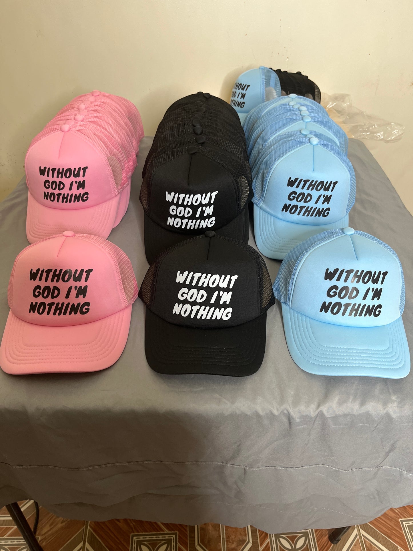 With out God I’m nothing signature hats